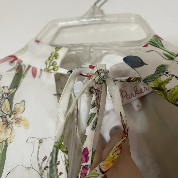 PARKER Natalie Multi floral ruffle hem mini silk dress size US 4 - Picture 4 of 7